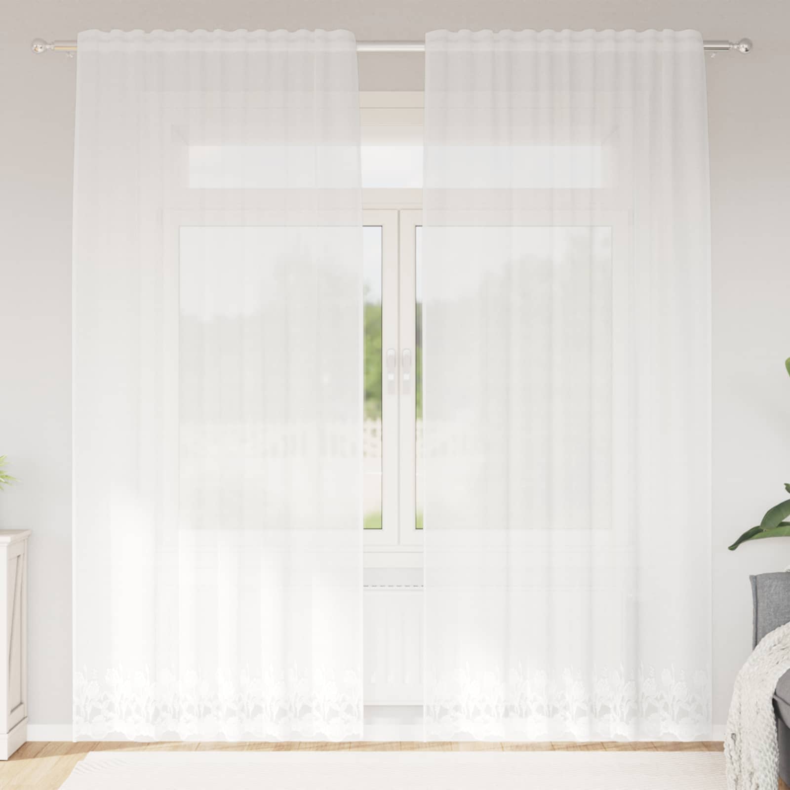 Nėrinių Užuolaida Gėlių Balta 240 x 150 cm Poliesteris