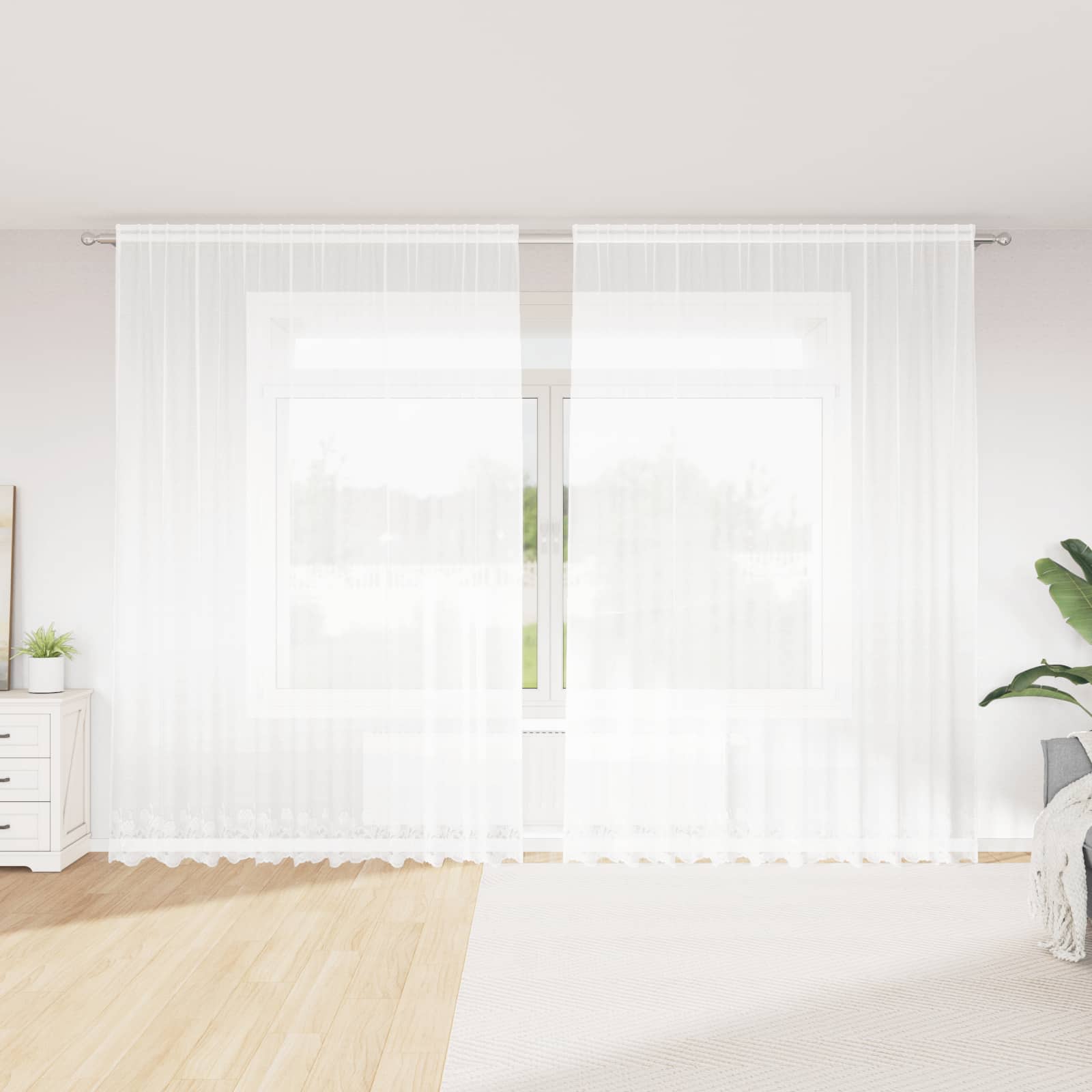 Mežģīņu Aizkars Puķains Balts 260 x 300 cm Poliesters