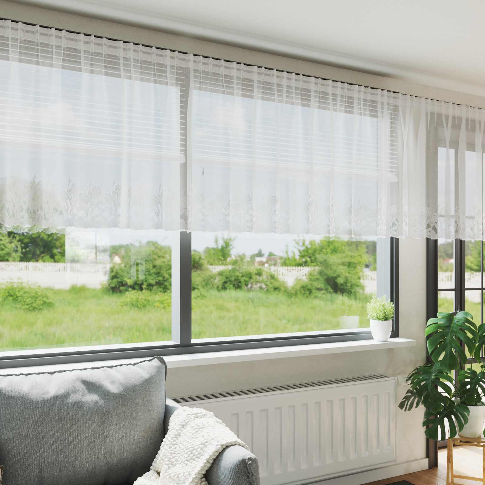 Lace Curtain Floral White 120 x 600 cm Polyester