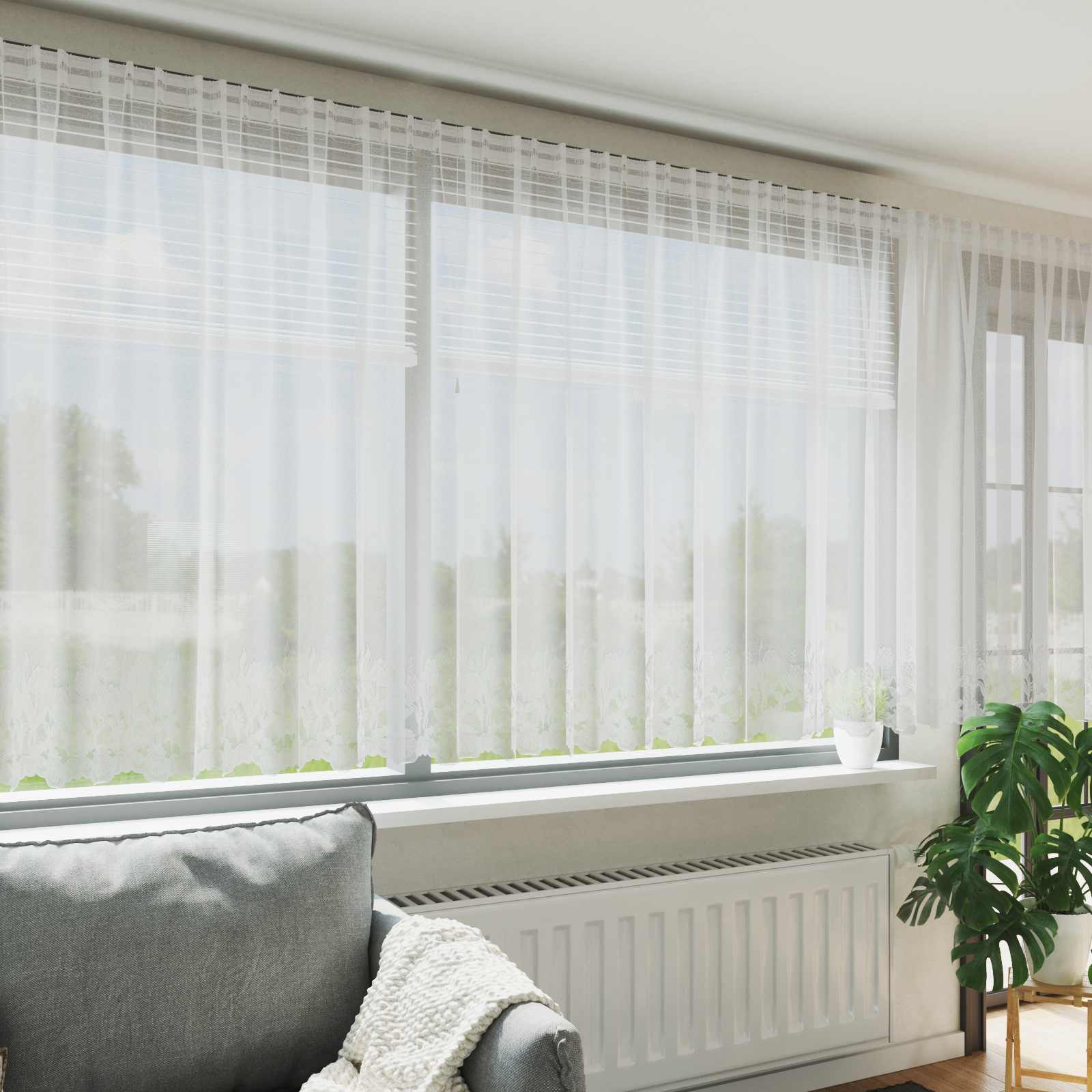 Lace Curtain Floral White 140 x 600 cm Polyester