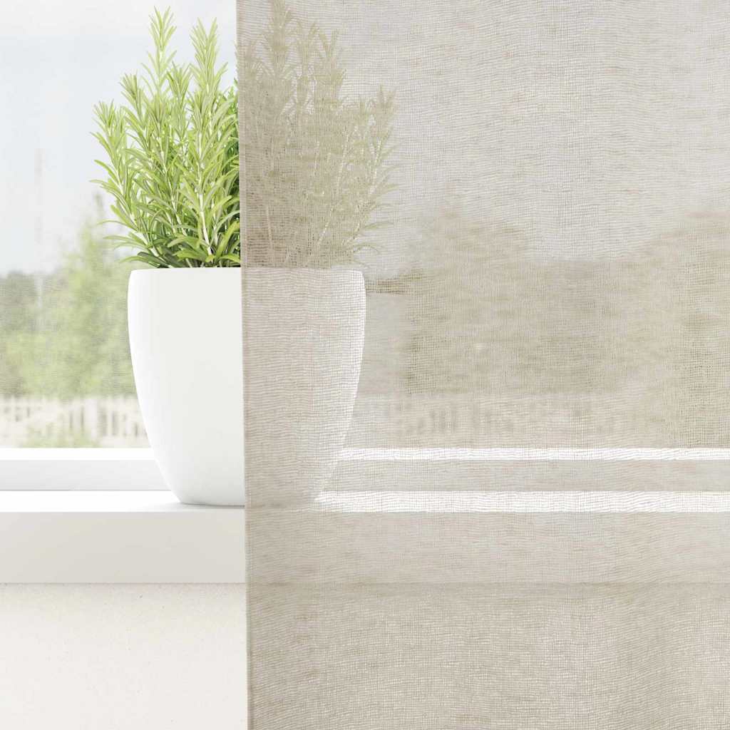 Voile Užuolaida 2 pcs Smėlio 225 x 140 cm Poliesteris