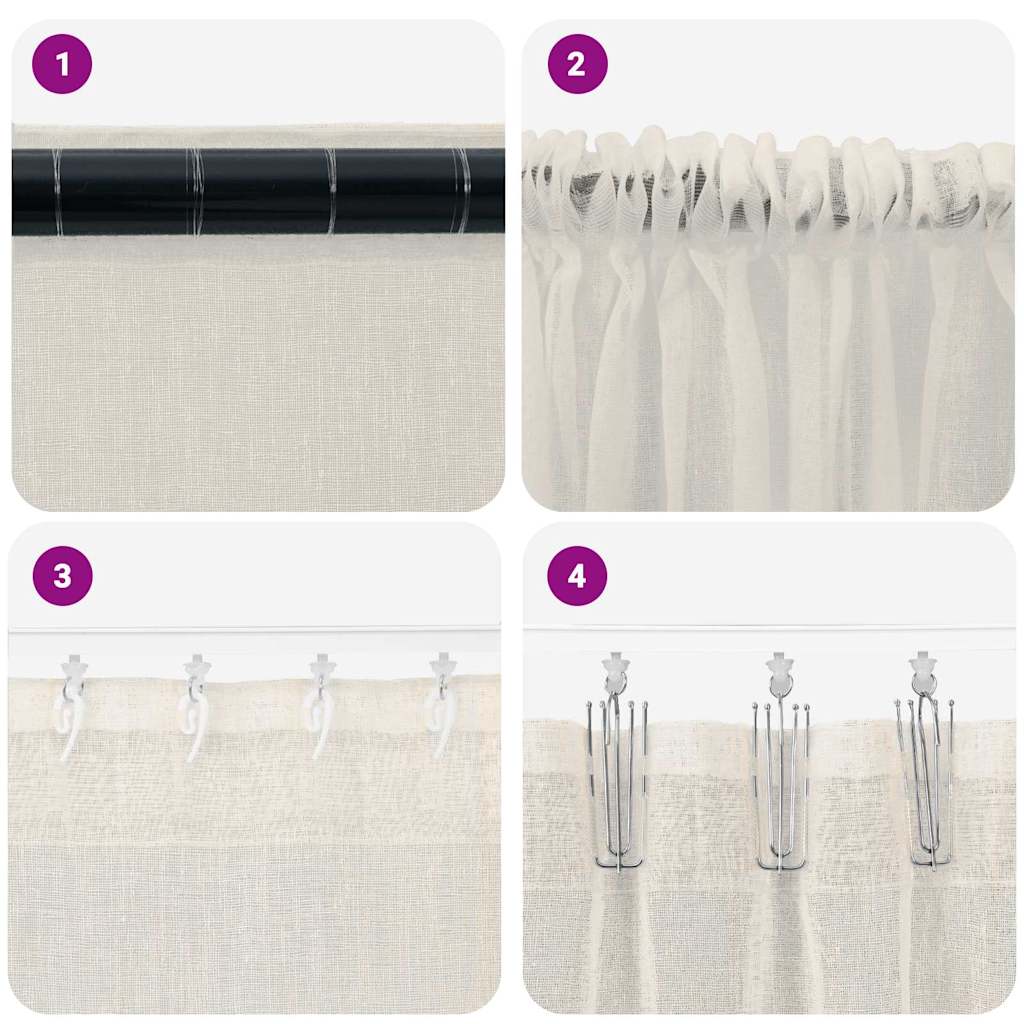 Voile Užuolaida 2 pcs Kreminė 225 x 140 cm Poliesteris