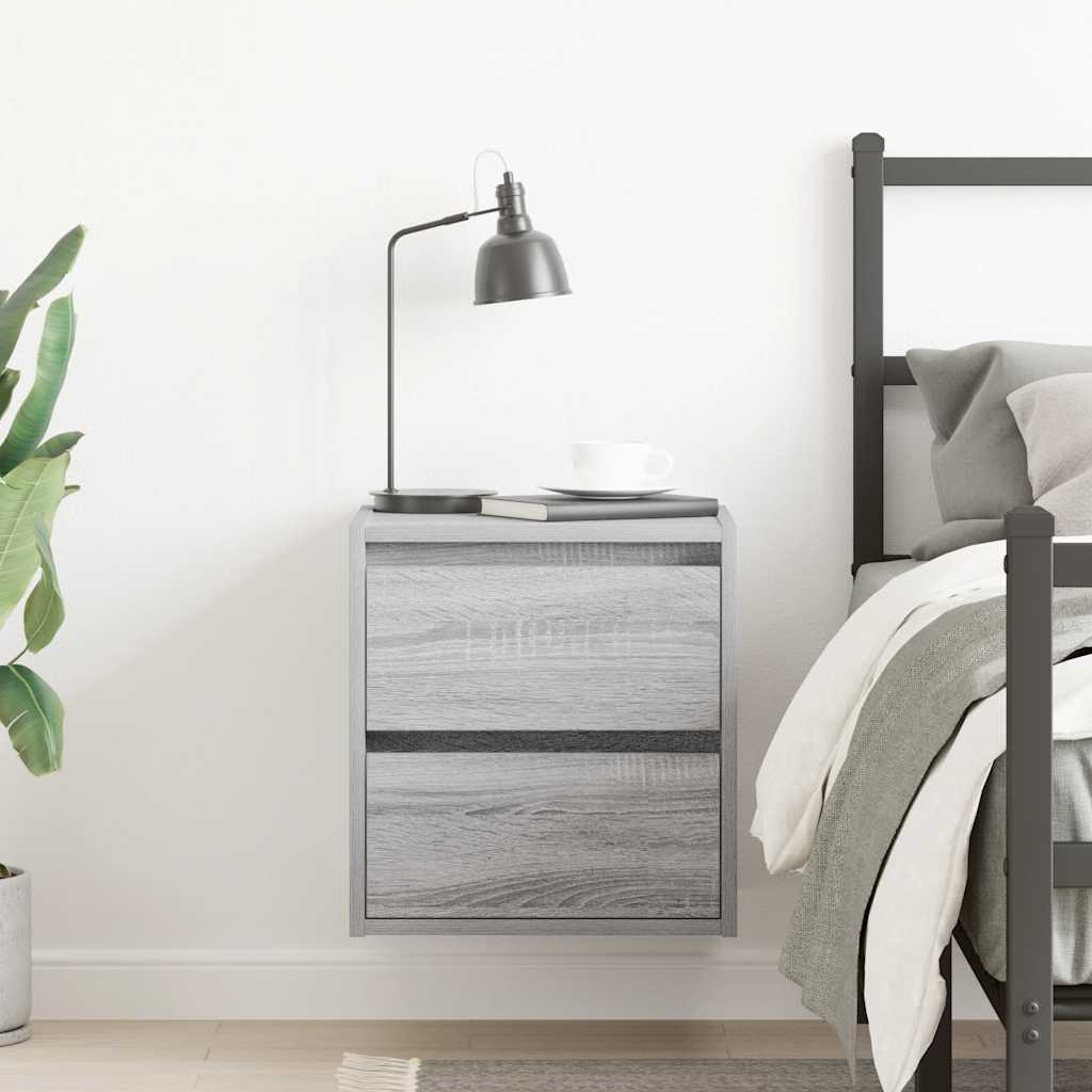 Wall-mounted bedside cabinet, grey oak, 38x34x40 cm
