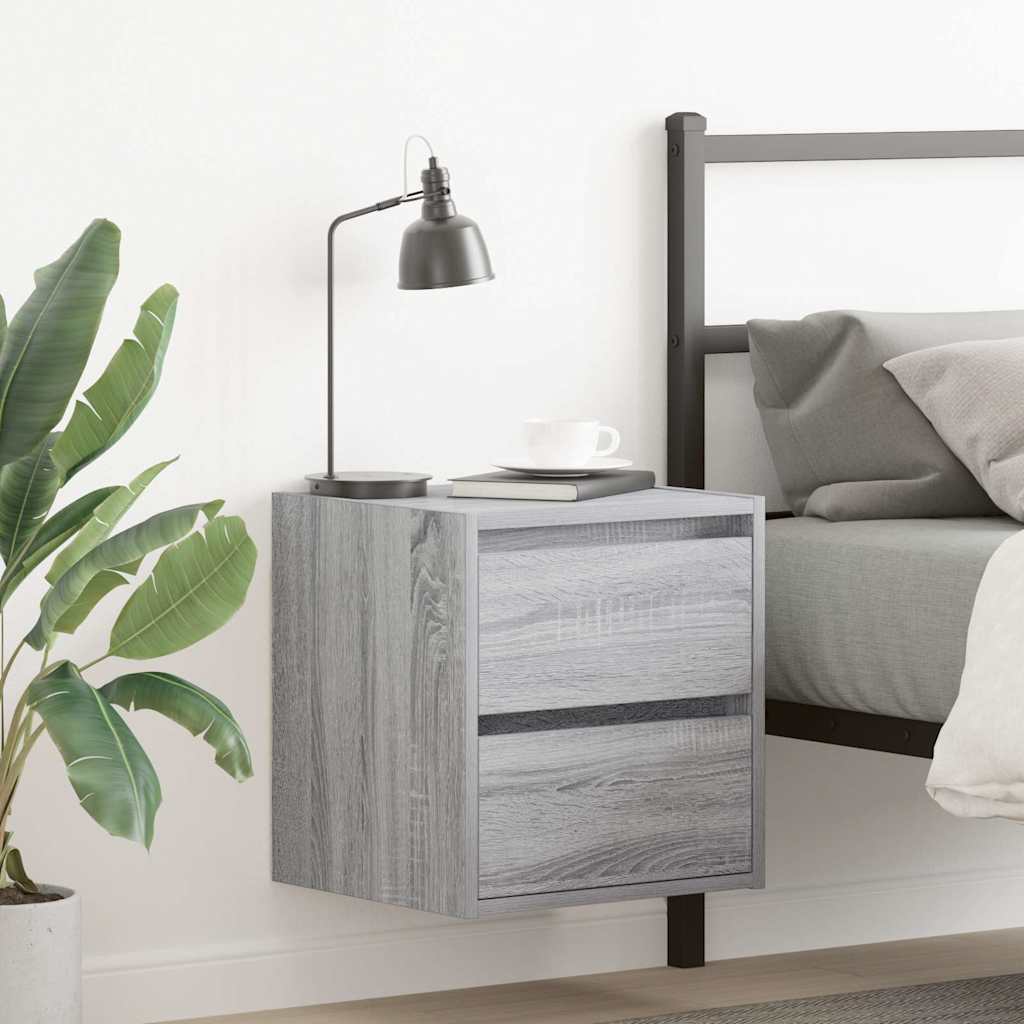 Wall-mounted bedside cabinet, grey oak, 38x34x40 cm