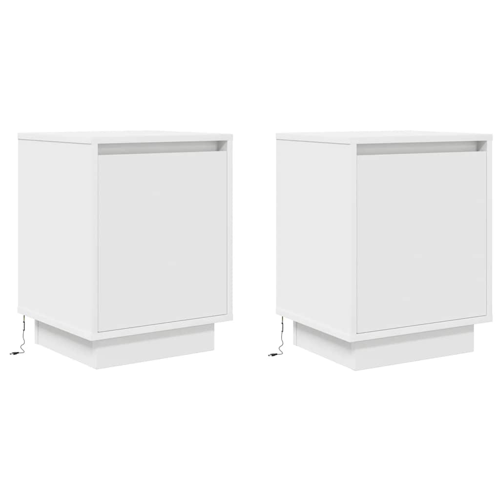 2 LED Bedside Cabinets White 38x34x50 cm