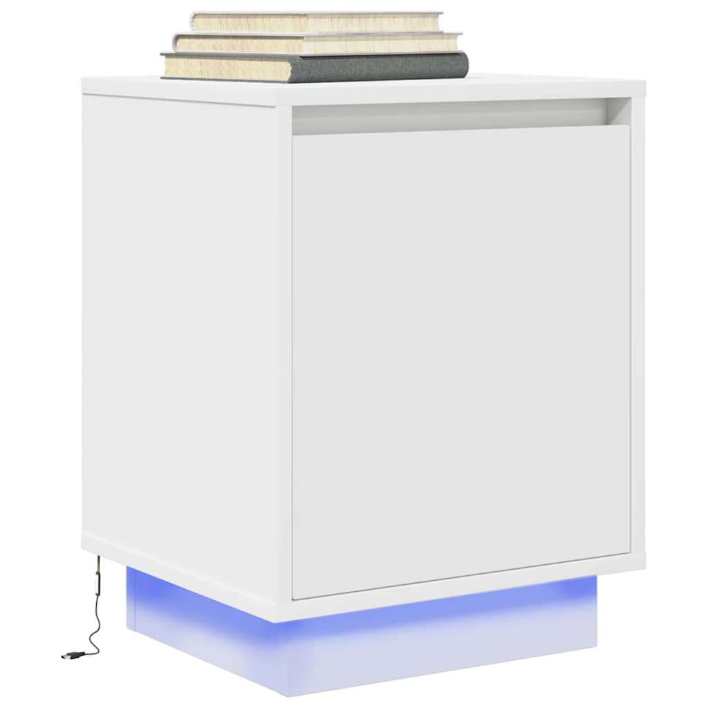 2 LED Bedside Cabinets White 38x34x50 cm