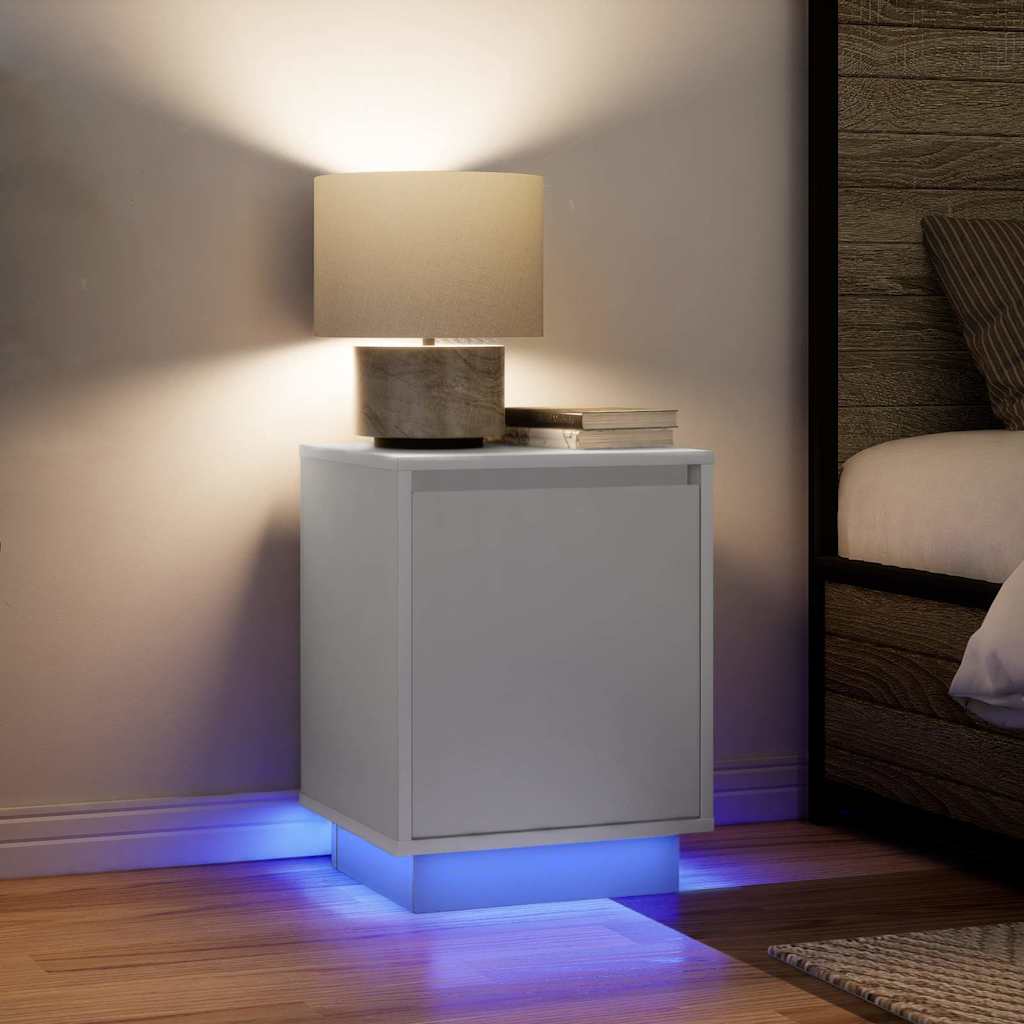 2 LED Bedside Cabinets White 38x34x50 cm