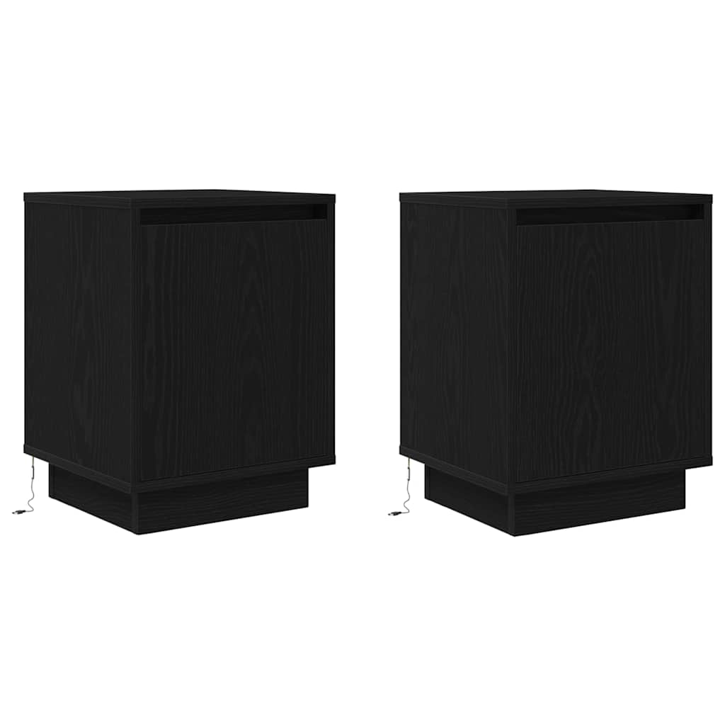 Spintelės prie lovos su LED lemputėmis 2 vnt Juodos 38x34x50 cm