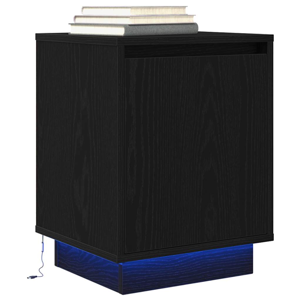 Spintelės prie lovos su LED lemputėmis 2 vnt Juodos 38x34x50 cm