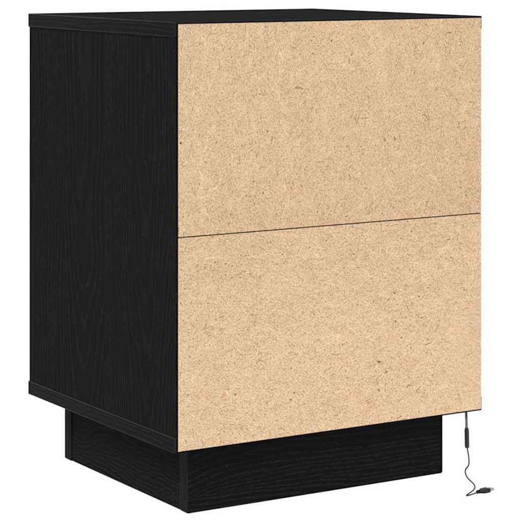 Spintelės prie lovos su LED lemputėmis 2 vnt Juodos 38x34x50 cm