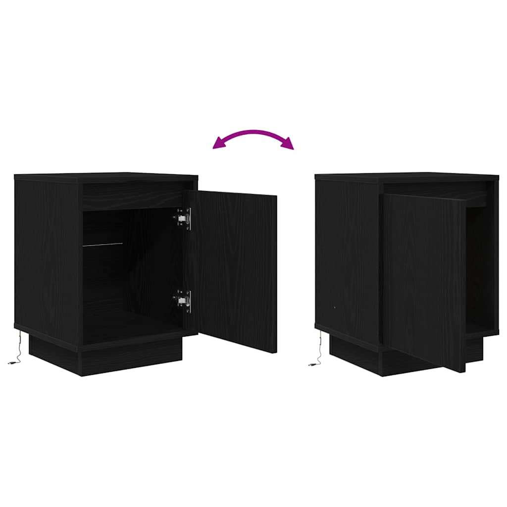 Spintelės prie lovos su LED lemputėmis 2 vnt Juodos 38x34x50 cm