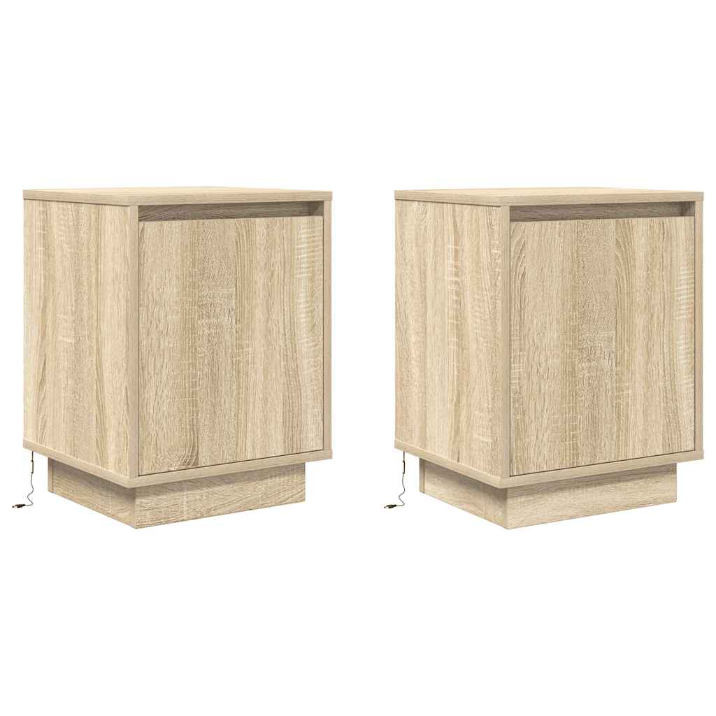 Bedside cabinets with LED lights 2 pcs Sonoma oak