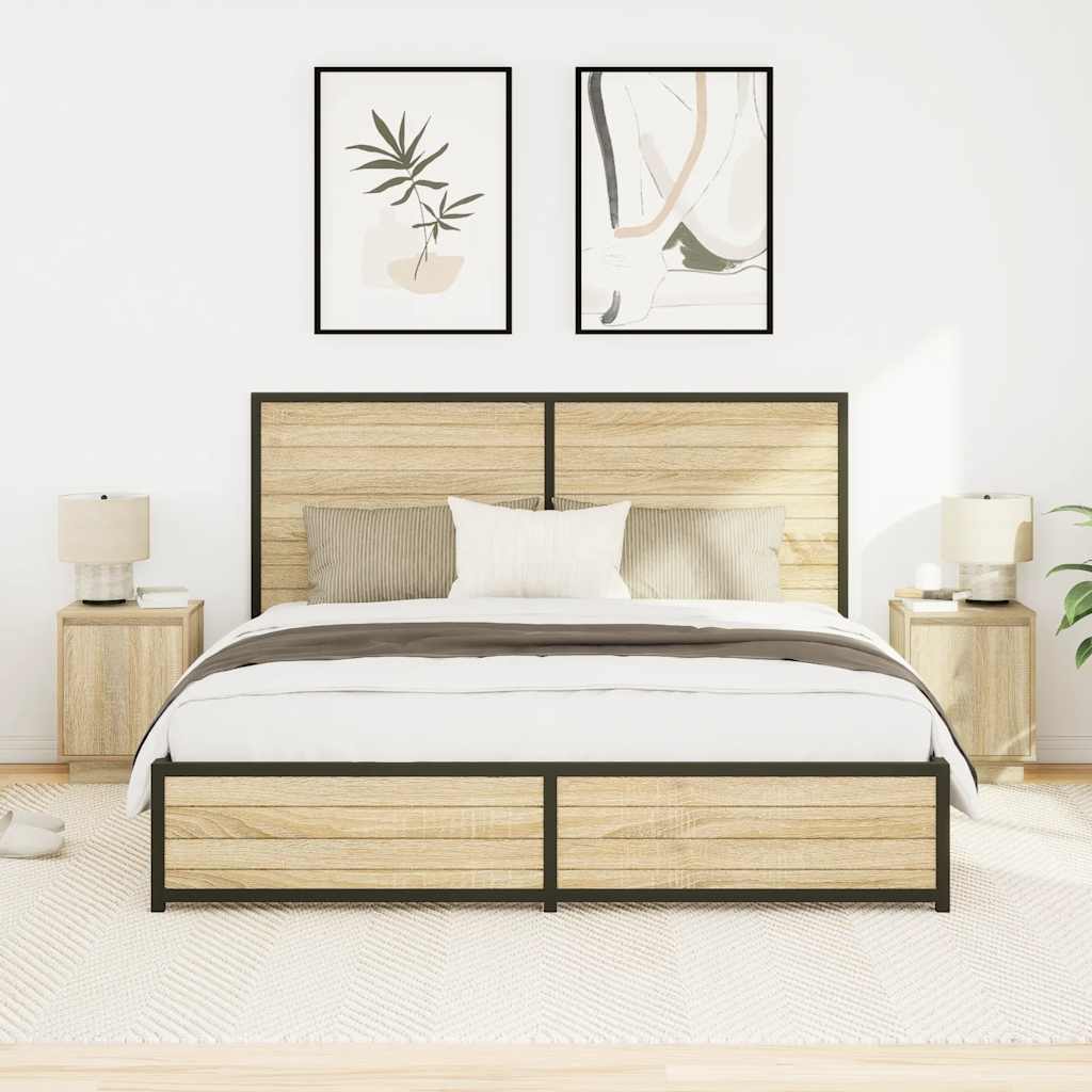 Bedside cabinets with LED lights 2 pcs Sonoma oak