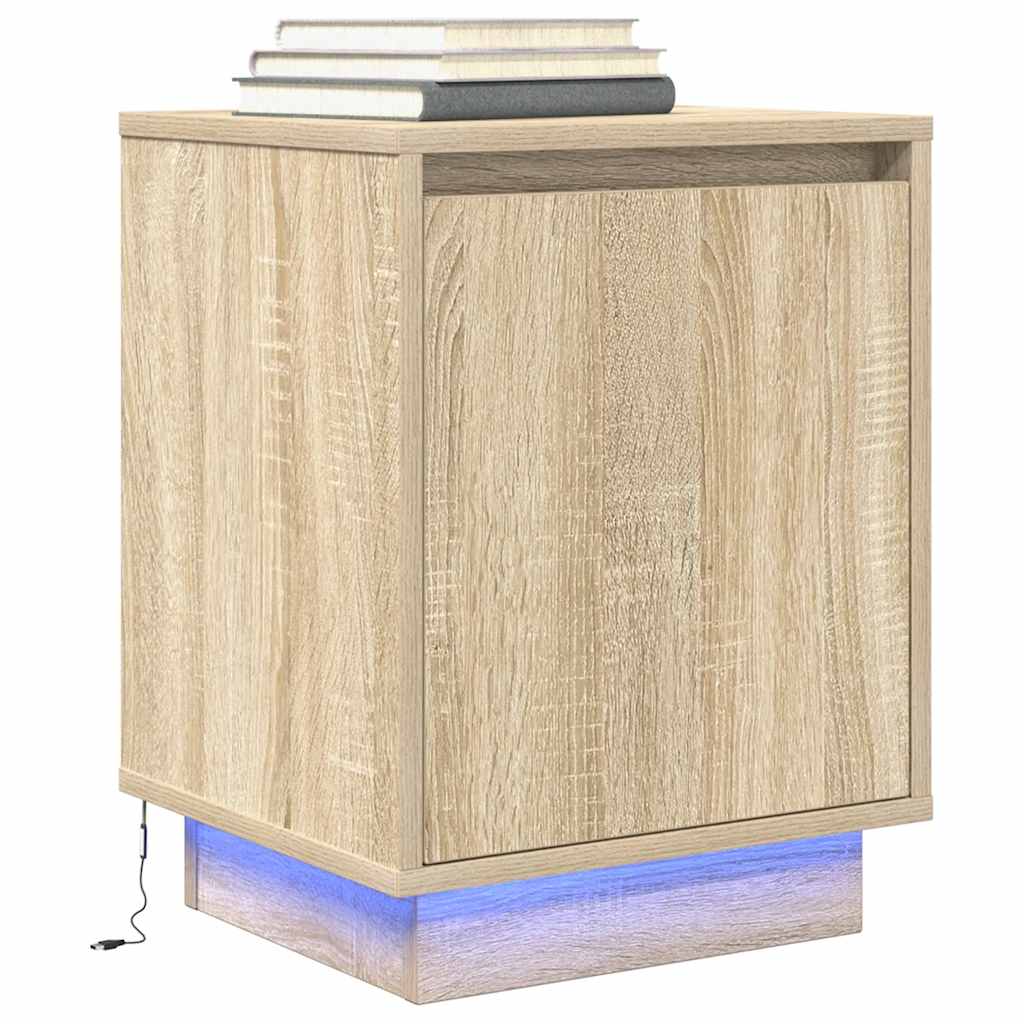 Bedside cabinets with LED lights 2 pcs Sonoma oak