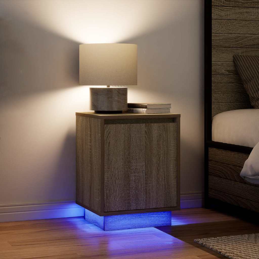 Bedside cabinets with LED lights 2 pcs Sonoma oak