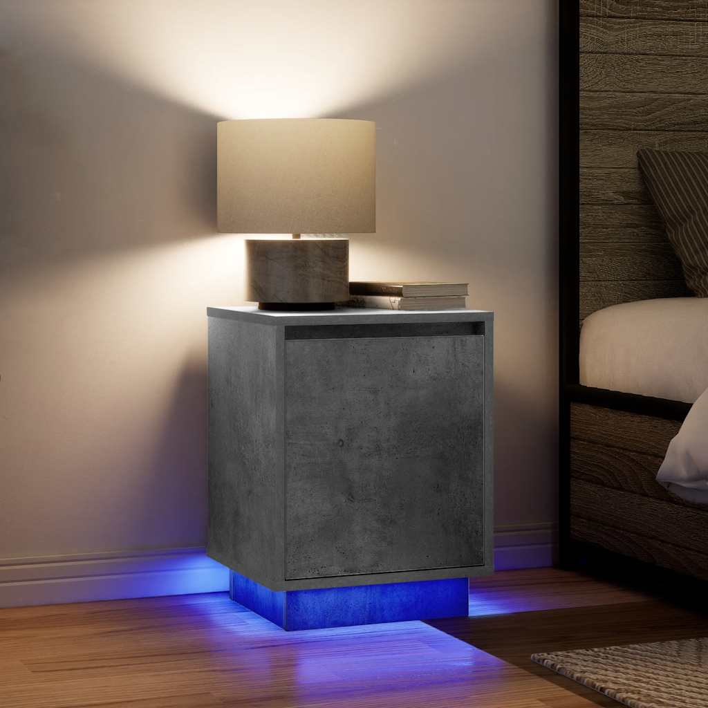 naktinė spintelė su LED lemputėmis Betoninė pilka 38x34x50 cm