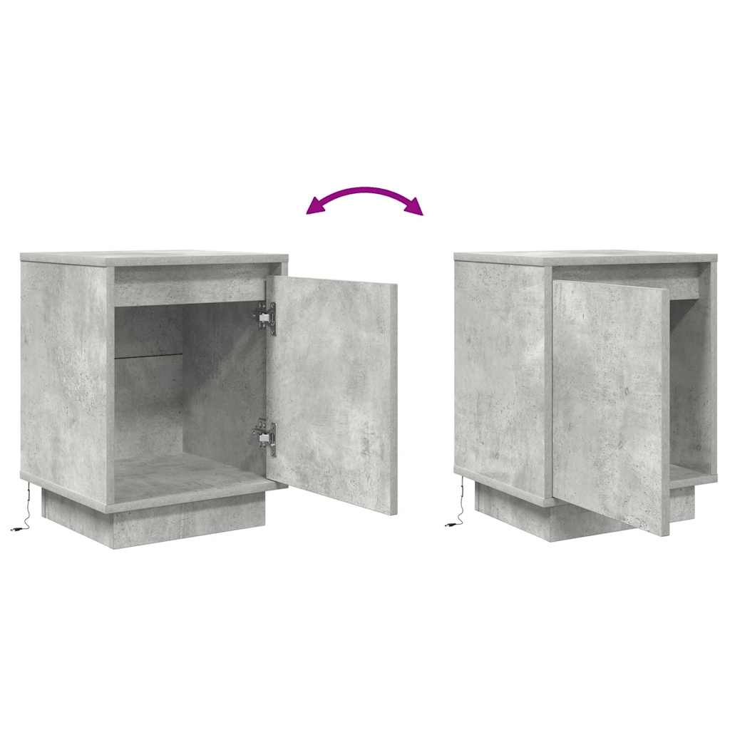naktinė spintelė su LED lemputėmis Betoninė pilka 38x34x50 cm