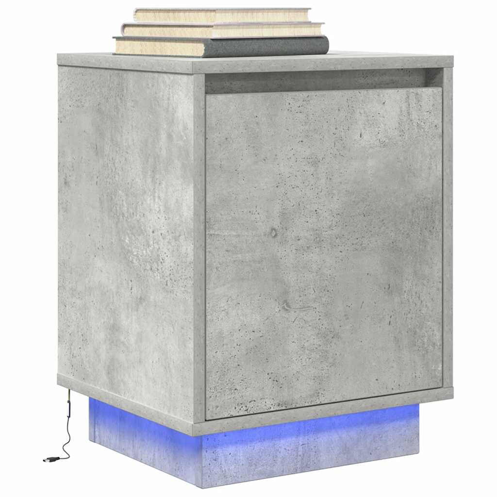 naktinė spintelė su LED lemputėmis Betoninė pilka 38x34x50 cm