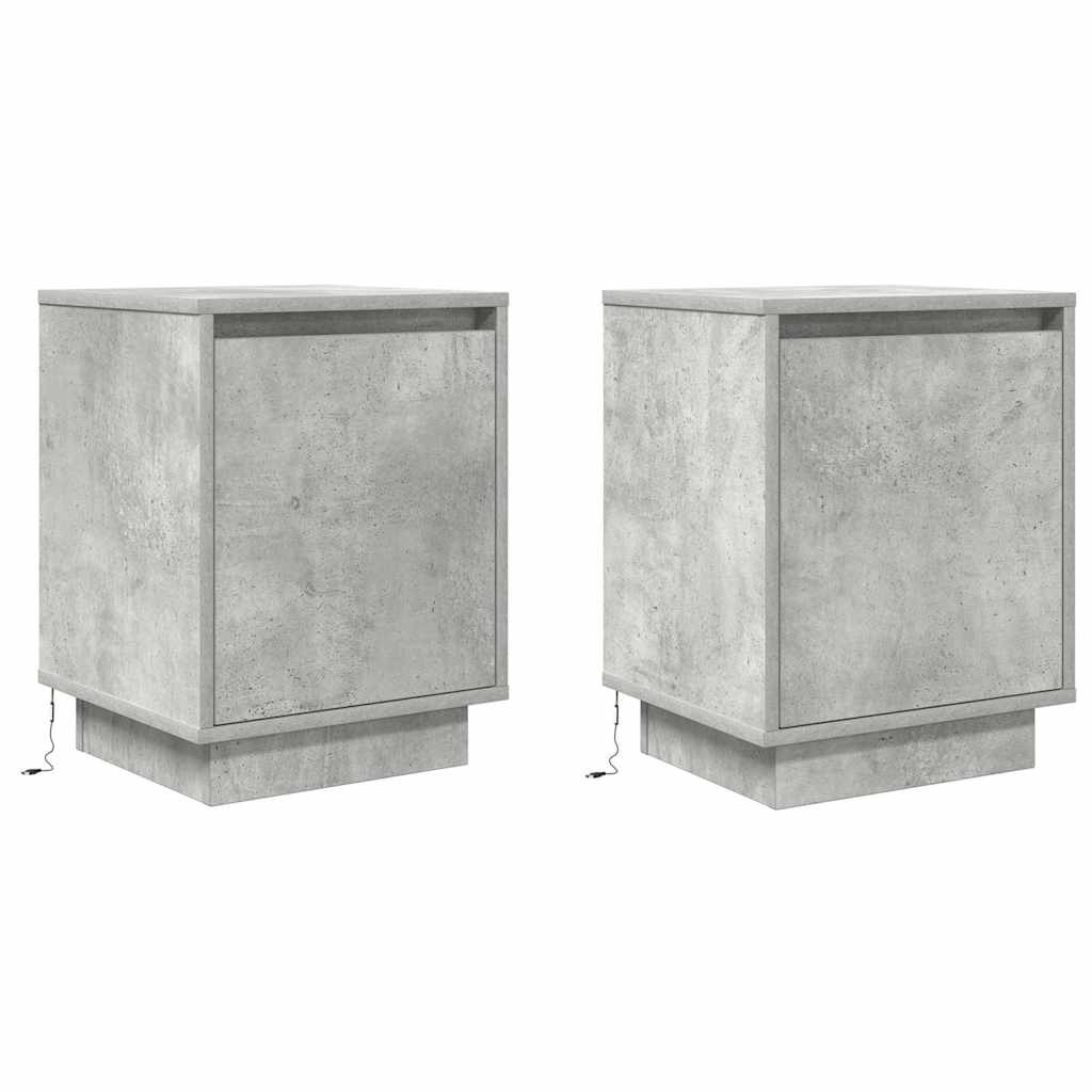 Bedside cabinets with LED lights 2 pcs Concrete grey
