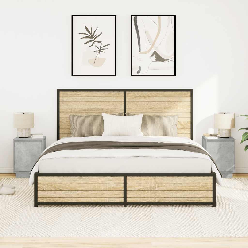 Bedside cabinets with LED lights 2 pcs Concrete grey