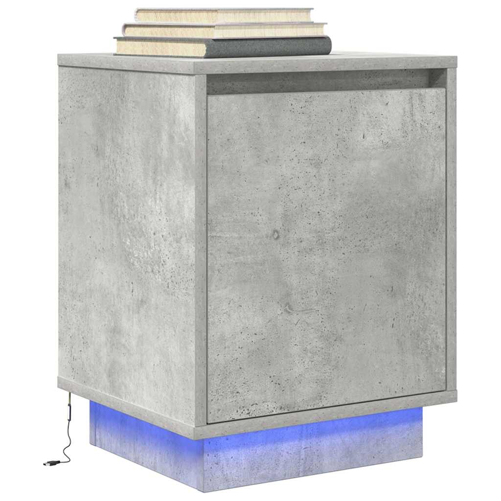 Bedside cabinets with LED lights 2 pcs Concrete grey