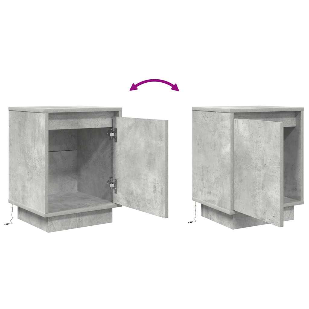 Bedside cabinets with LED lights 2 pcs Concrete grey