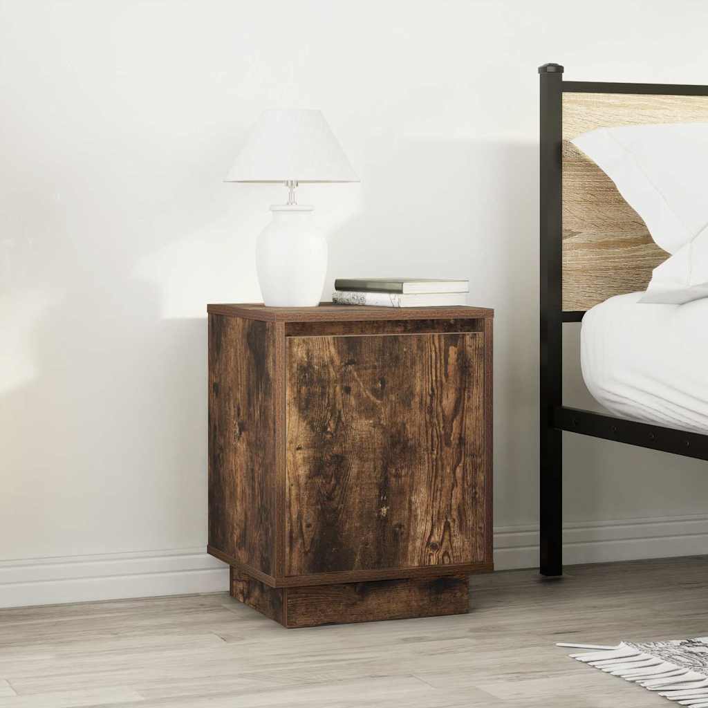 2 pcs Bedside cabinets with LED lights Smoked oak