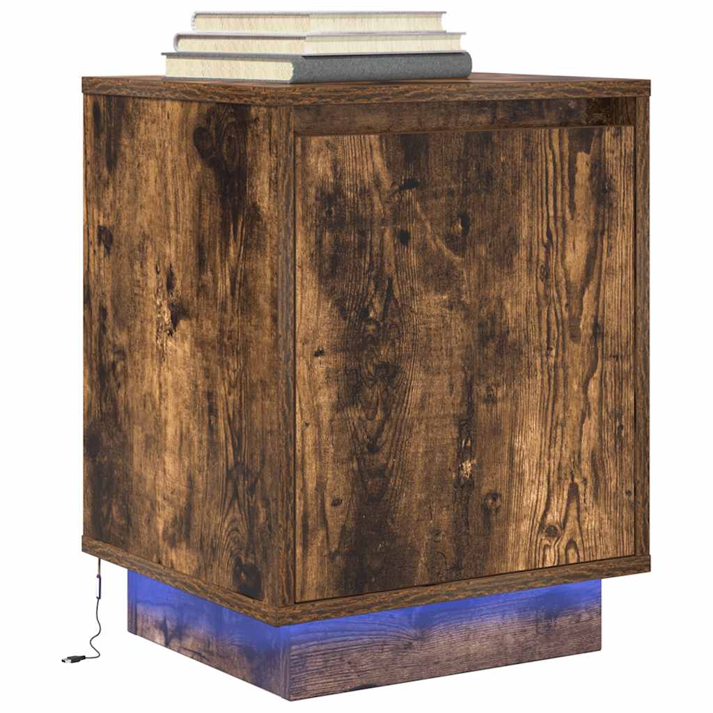 2 pcs Bedside cabinets with LED lights Smoked oak