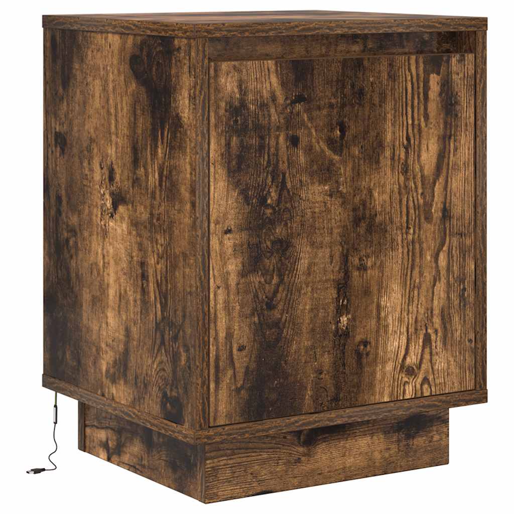 2 pcs Bedside cabinets with LED lights Smoked oak