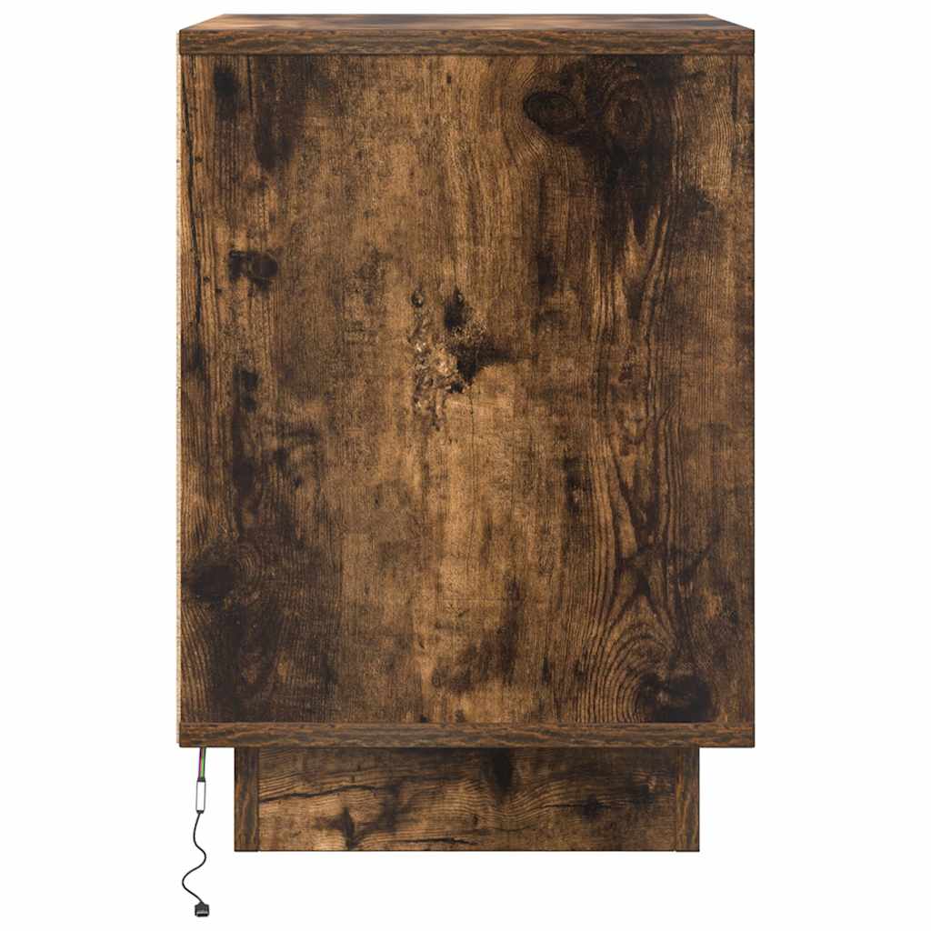 2 pcs Bedside cabinets with LED lights Smoked oak