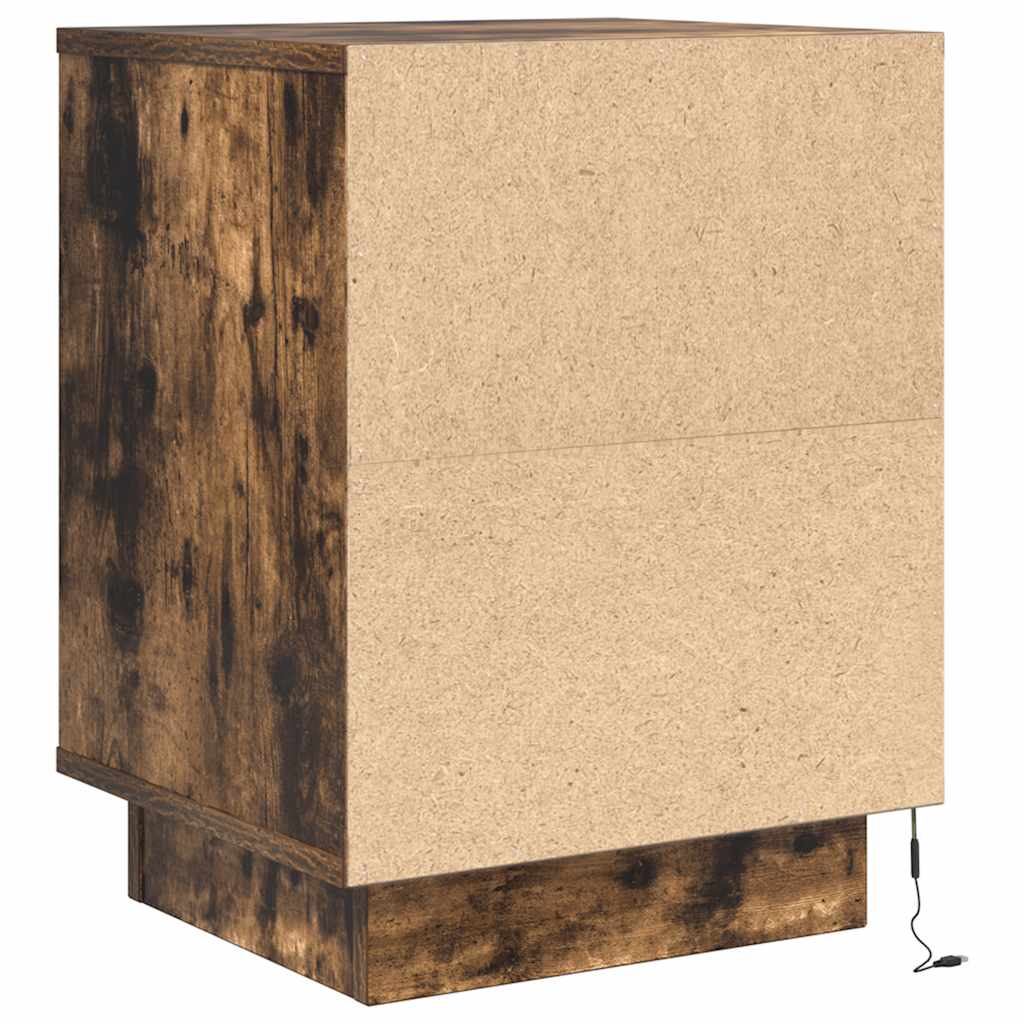 2 pcs Bedside cabinets with LED lights Smoked oak