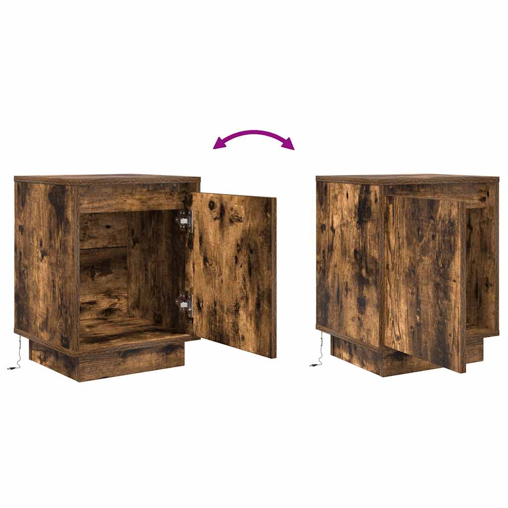 2 pcs Bedside cabinets with LED lights Smoked oak