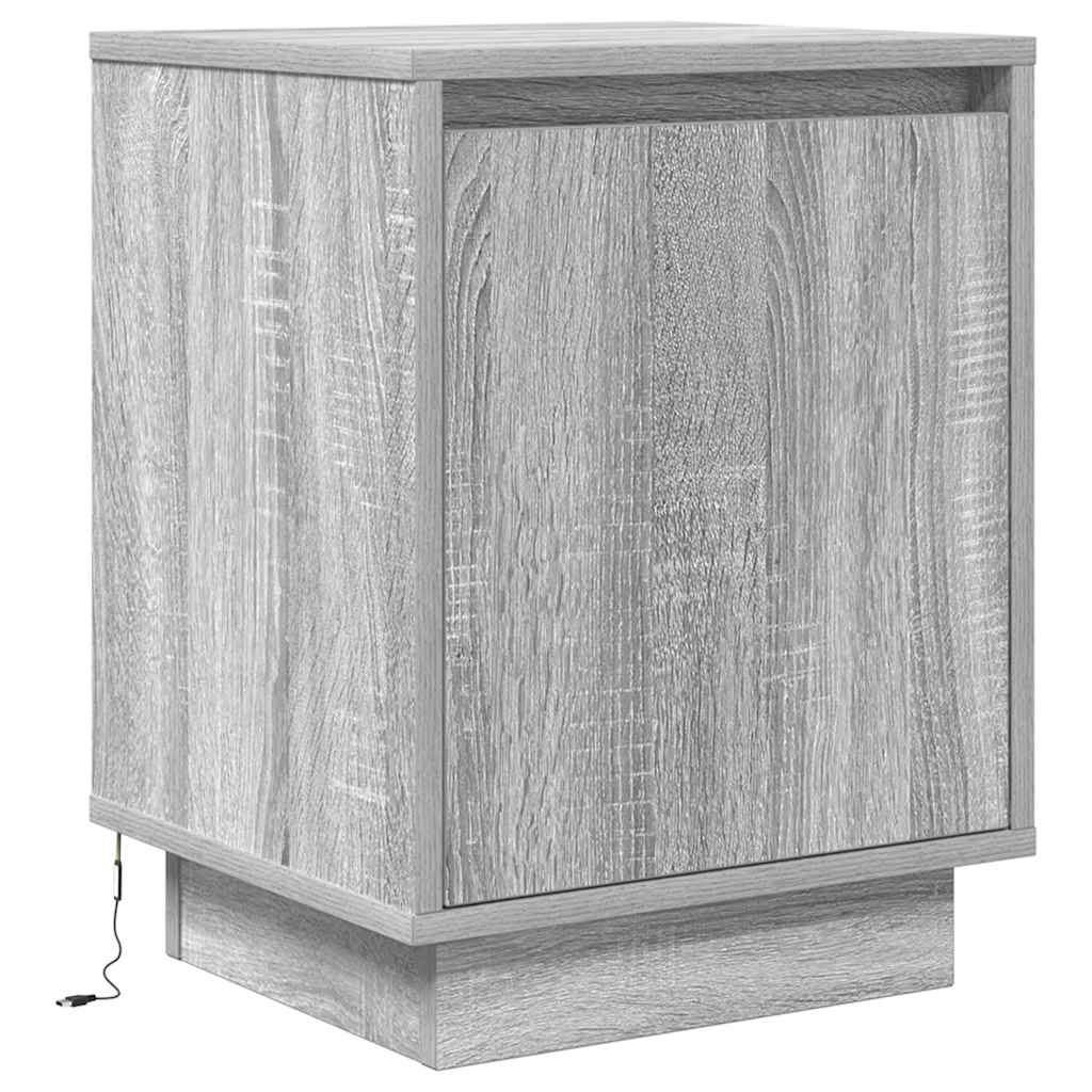 Nightstand with LED Lights Grey Sonoma 38x34x50 cm