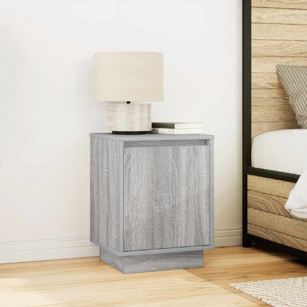 Nightstand with LED Lights Grey Sonoma 38x34x50 cm