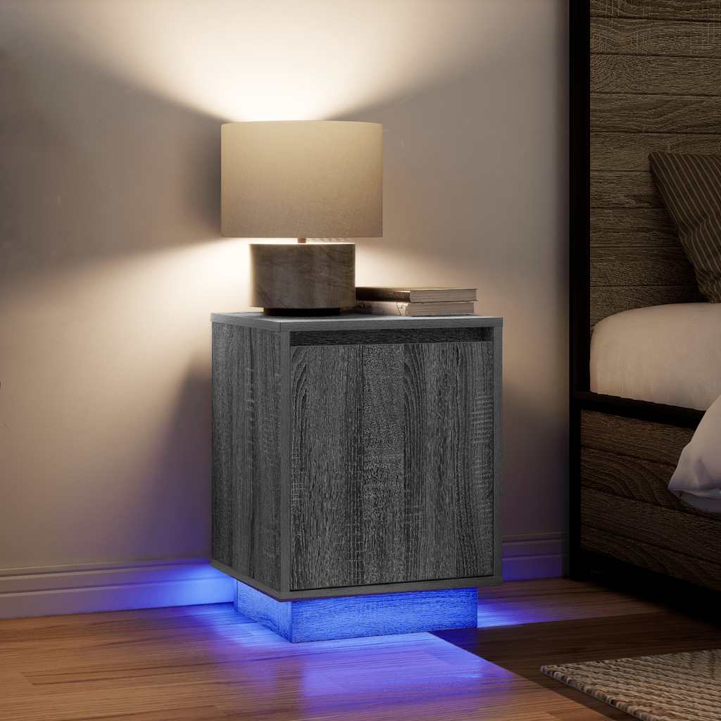 Nightstand with LED Lights Grey Sonoma 38x34x50 cm