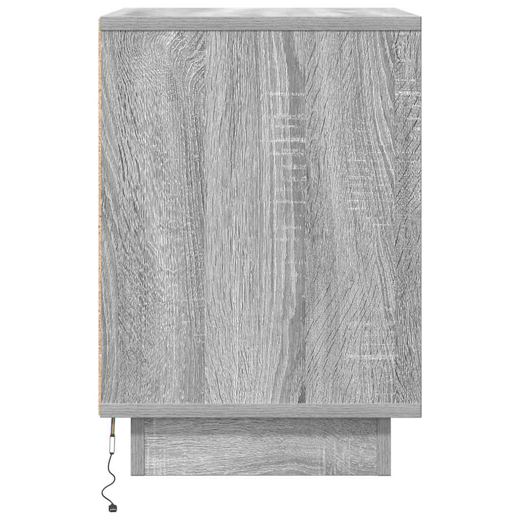 Nightstand with LED Lights Grey Sonoma 38x34x50 cm