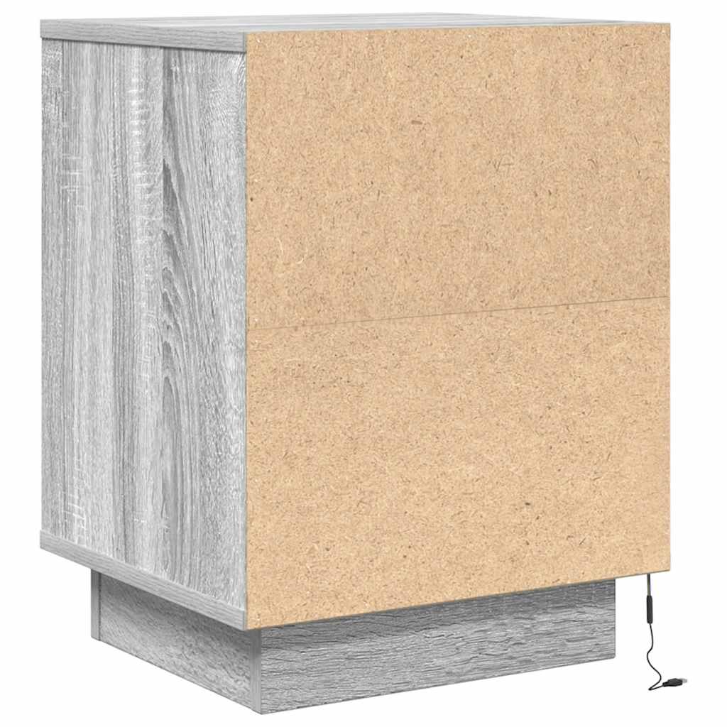 Nightstand with LED Lights Grey Sonoma 38x34x50 cm