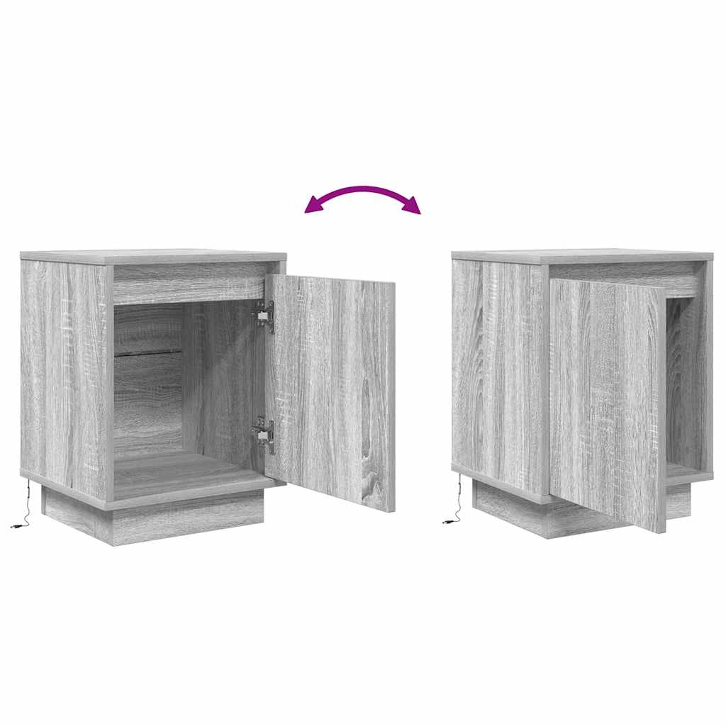 Nightstand with LED Lights Grey Sonoma 38x34x50 cm