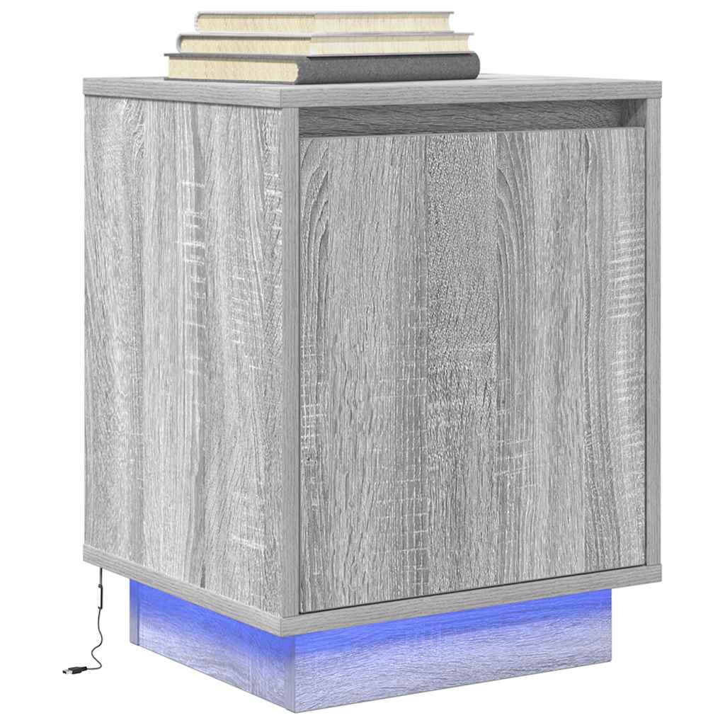 Nightstand with LED Lights Grey Sonoma 38x34x50 cm