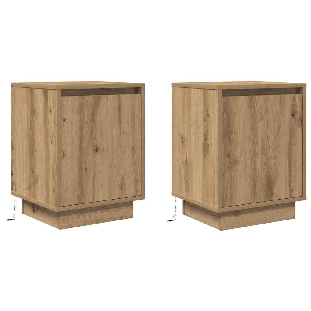 Spintelės prie lovos su LED lemputėmis 2 vnt Artisan Oak
