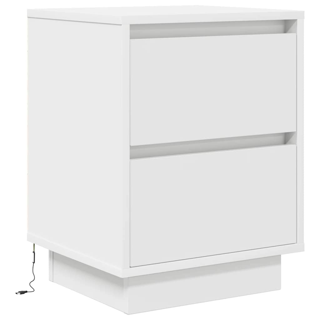 Spintelė prie lovos su LED lemputėmis Balta 38x34x50 cm