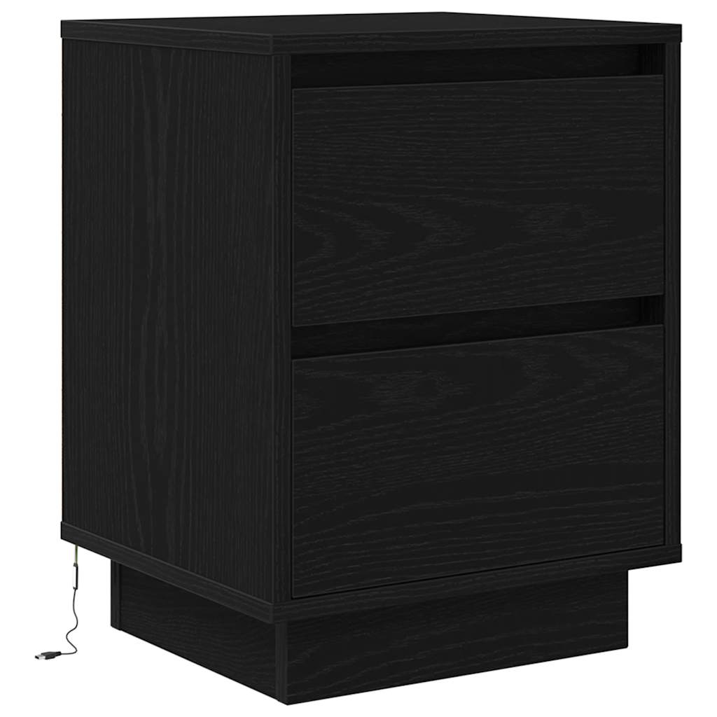 Naktsskapītis ar LED gaismām melns 38x34x50 cm