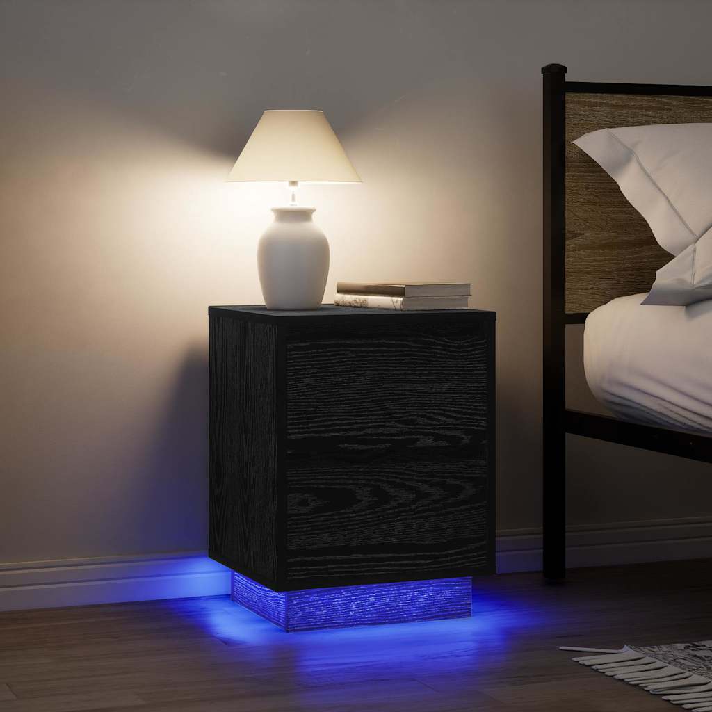 Naktsskapītis ar LED gaismām melns 38x34x50 cm