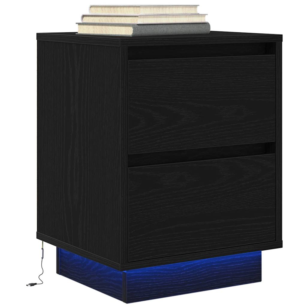 Naktsskapītis ar LED gaismām melns 38x34x50 cm