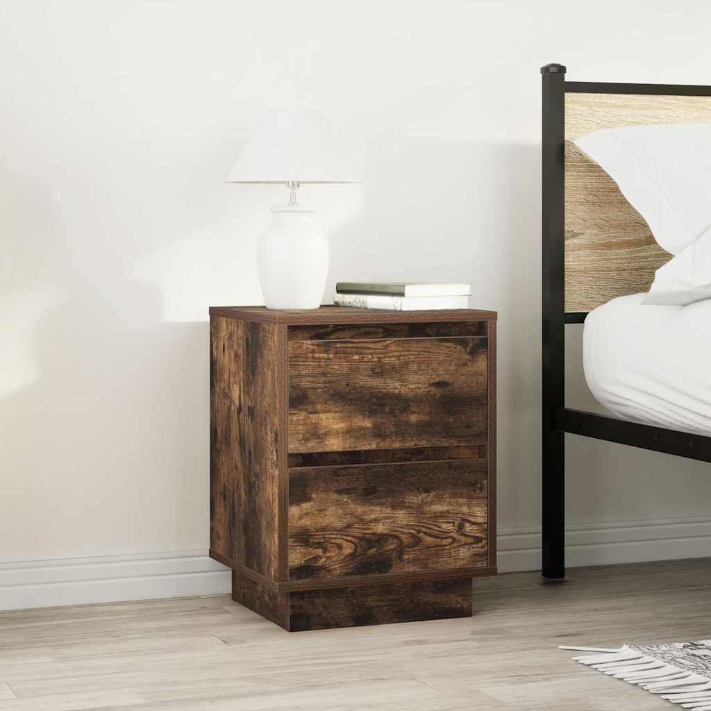 2 pcs Bedside cabinets with LED lights Smoked oak