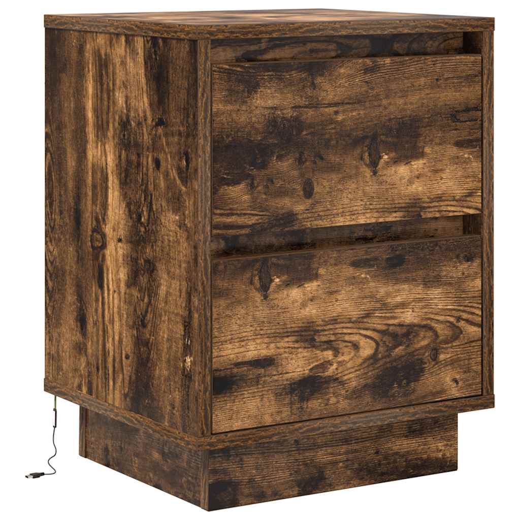 2 pcs Bedside cabinets with LED lights Smoked oak