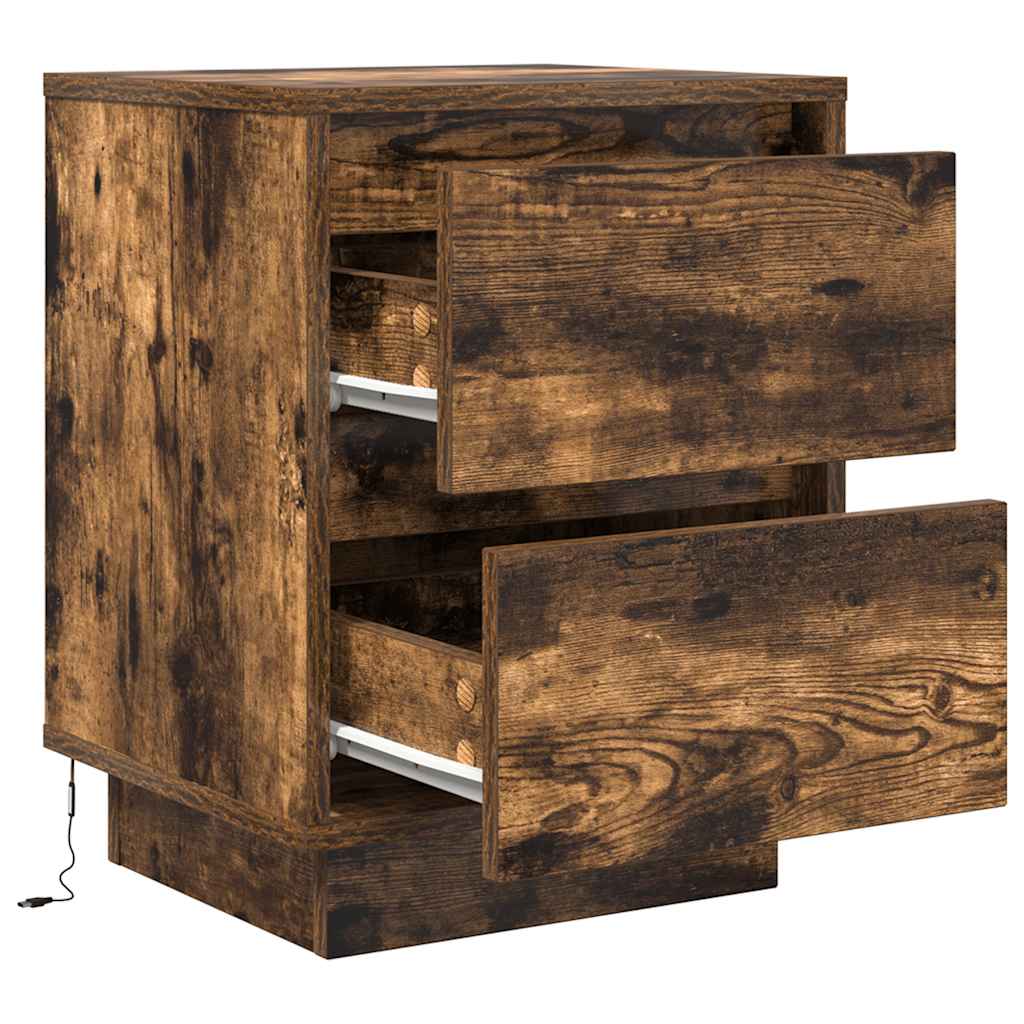 2 pcs Bedside cabinets with LED lights Smoked oak