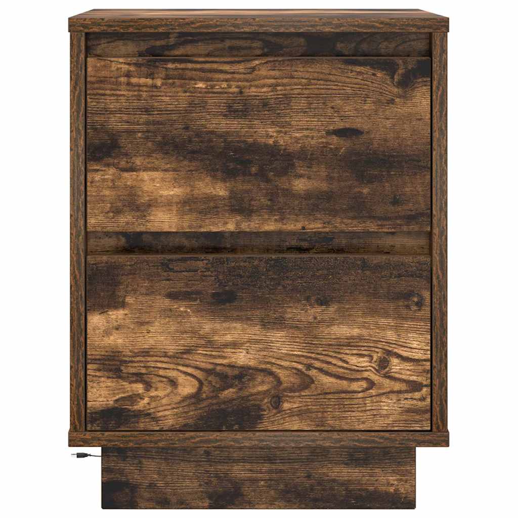 2 pcs Bedside cabinets with LED lights Smoked oak