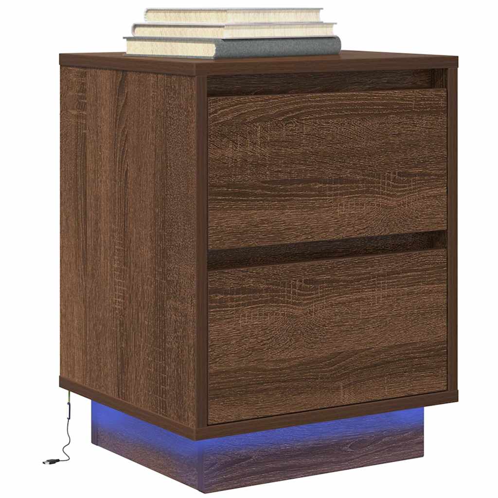 Bedside cabinet with LED lights Brown oak 38x34x50 cm