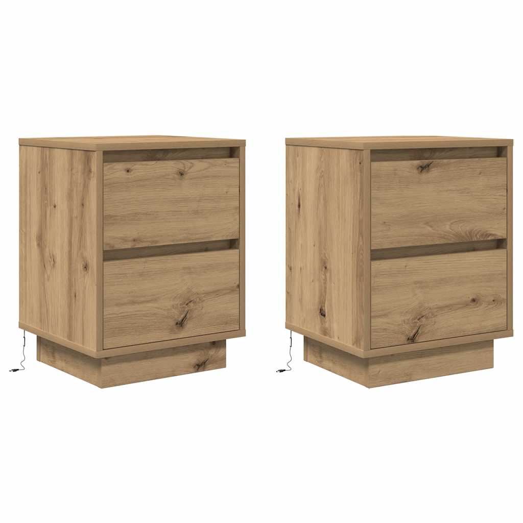 Spintelės prie lovos su LED lemputėmis 2 vnt Artisan Oak